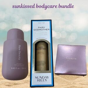 Rare Beauty body lotion, Sunday Riley Fairy Godmother oil, Patrick Ta body balm